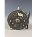 A Hardy Brothers "Super Silex" fishing reel, No 35549, size 4", with brass foot, ivorine regulator