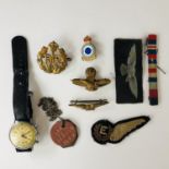 A Second World War RAF group pertaining to 1880850 RAF Air Engineer Pond, comprising cap badges, 7