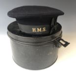 A Second World War Royal Navy Rating's cap and tin