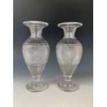 A pair of cut-glass vases, each of shouldered form, with finely cut decoration throughout