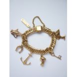 A high-carat yellow-metal charm bracelet and charms, having Egyptian hallmarks, the charms similarly