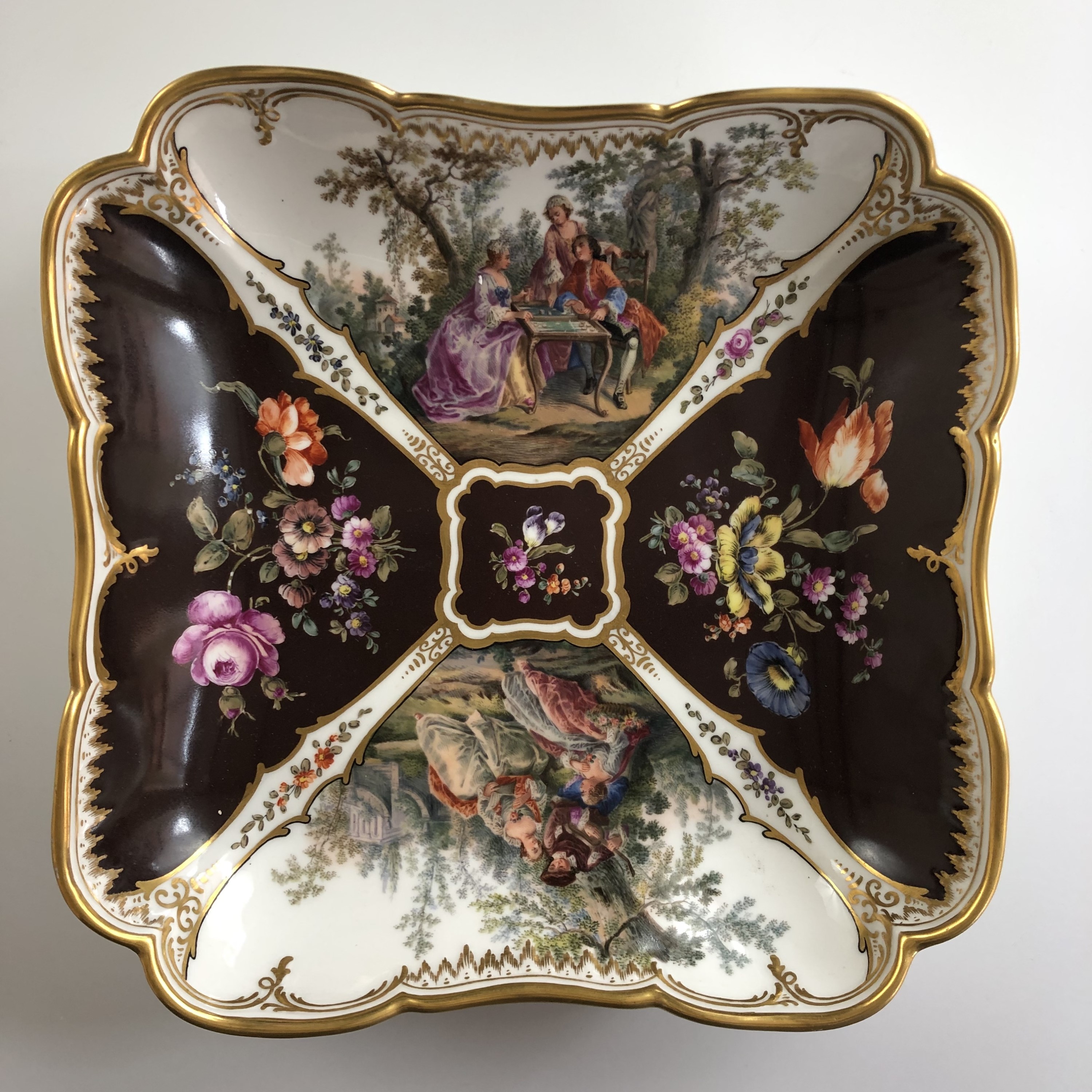 A 19th century Konigliche Porzellan Manufaktur / KPM of Berlin porcelain bowl, of rounded-square