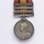 A Queen's South Africa Medal with three clasps to 3980 Pte J Fox, East Lancashire Regt