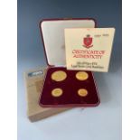 An Elizabeth II 1974 limited edition Isle of Man gold coin proof set, including £5, £2, sovereign