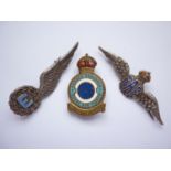 An RAF enamelled white metal sweetheart brooch, another modelled as a flight engineer's brevet,