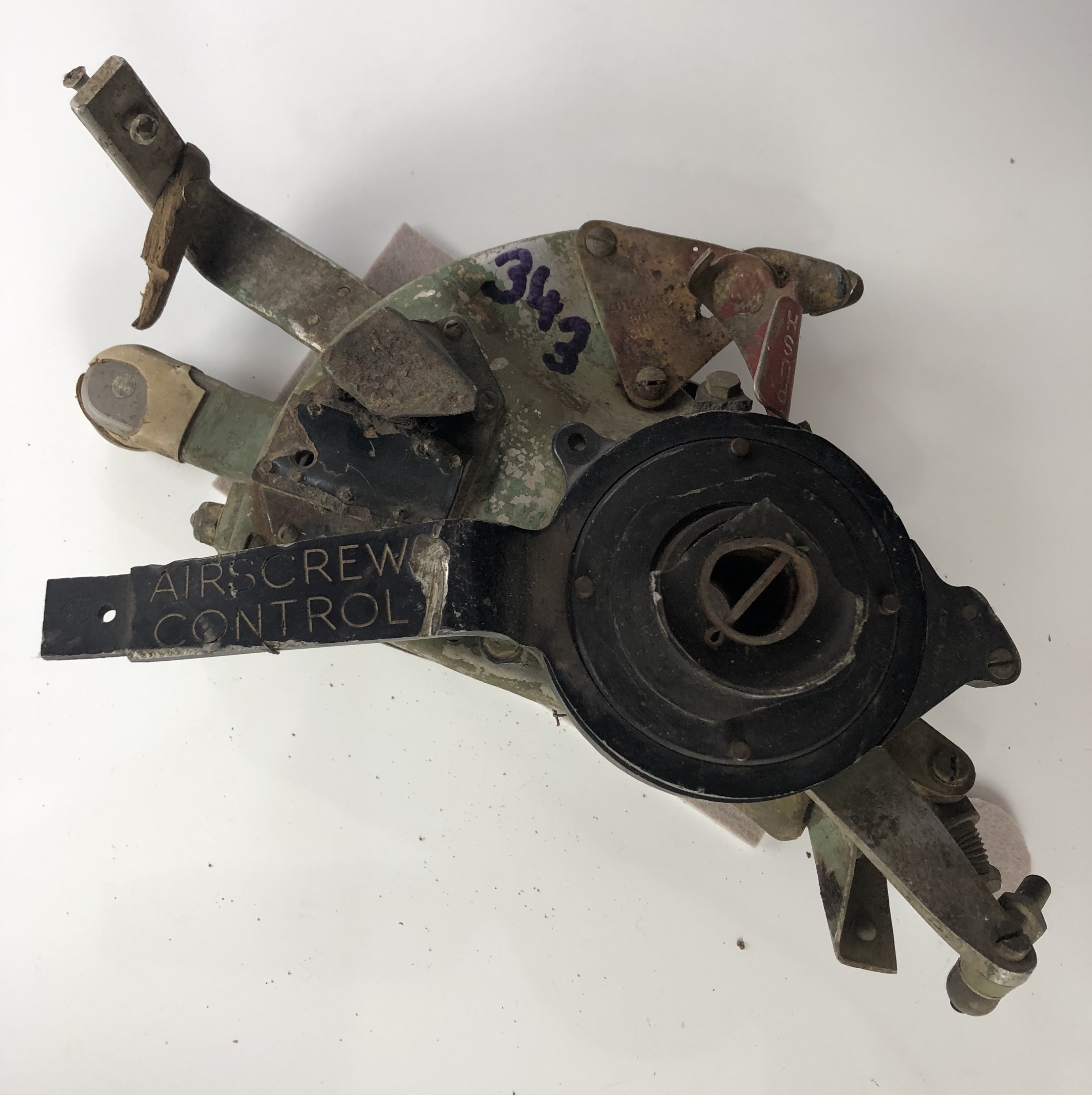 Battle of Britain wreck-recovered RAF Spitfire control levers, bearing a label which reads "Spitfire - Image 3 of 3