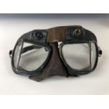 A set of Second World War RAF Mk VII flying goggles with early variant leather strap