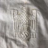 Adolf Hitler. A satin-stitched white cotton pillow case and quilt cover from one of Hitler's