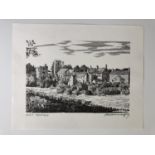 [ Autograph ] Alfred Wainwright MBE (1907-1991) West Tanfield, lithographic view, signed in pen