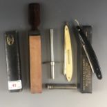 Two Vintage razors and an iodine flask etc