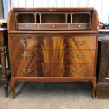 A reproduction walnut roll-top desk, 90 x 48 x 98 cm