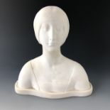 An early 20th Century plaster bust of a young woman, 25 cm