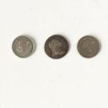 Three Georgian / Victorian silver maundy twopence coins, dates comprising 1772 and 1838 (2)