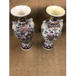 An uncommonly large pair of late Meiji / Taisho Japanese Satsuma vases, 79 cm (a/f)