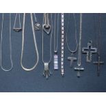 Contemporary silver and white-metal (tests as silver) jewellery, including cruciform pendant