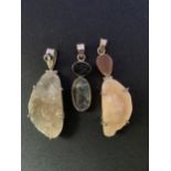 Two contemporary silver and ocean jasper druse pendants, approximately 7 cm (including suspender)