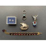 Jewellery including a pair of white-metal novelty bagpipe stud earrings, a turquoise and white-metal