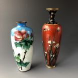 A Meiji / Taisho Japanese ginbari cloisonné vase and one other, (a/f), 15 cm and 18 cm