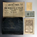 Second World War ephemera including a VJ Day issue of The Arctic Times, and a scrap book etc