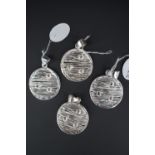 Four contemporary white metal (tests as silver) slatted pendants, each of circular section with