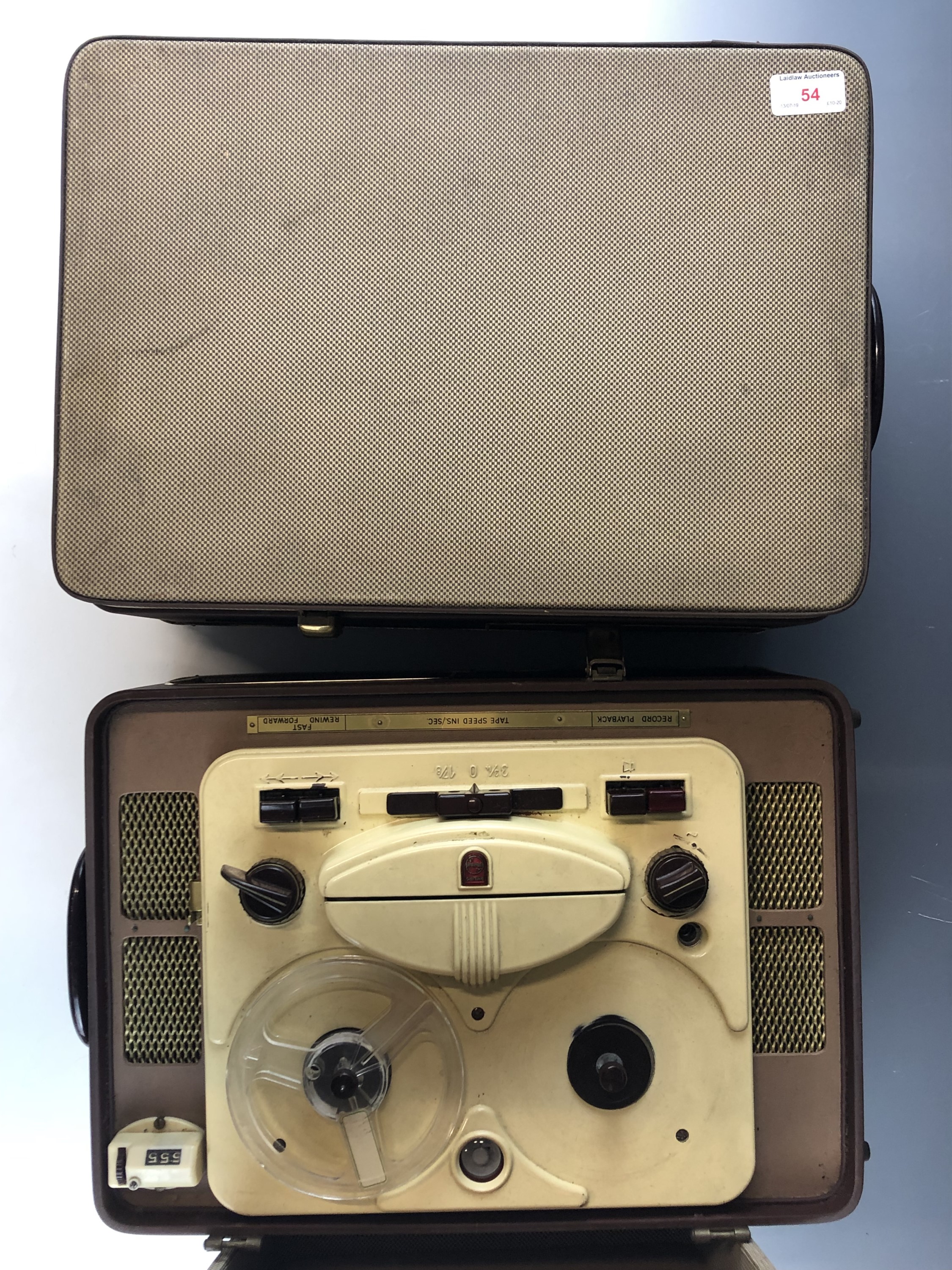 A Philips AG 8106 reel-to-reel tape recorder, circa 1950s, together with the case for one other