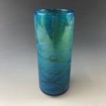 A Mdina glass cylinder vase, in green and turquoise blue, 20.5 cm
