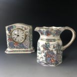 A Masons Topaz Blue pattern clock and jug