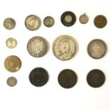 Sundry Georgian and later coins and tokens including an 1872 "Gothic" florin and an 1895 half crown