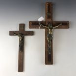 A late 19th / early 20th century Crucifix, the cross of tramp art type construction, 40 cm and one
