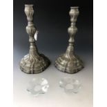 A pair of late 19th / early 20th century EPBM candlesticks, of knopped and writhen form, 23 cm