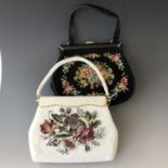 Two vintage beadwork / needlepoint handbags, one having matched purse and case