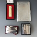 Two Ronson lighters, a Kingsway "Diana" lighter and an electroplate cigarette case