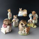 Six Royal Albert Beatrix Potter figurines, comprising; Foxy Whiskered Gentleman, Jemima Puddleduck