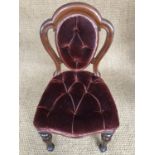 A set of six Victorian mahogany dining chairs with upholstered backs, (fabric soiled, requiring re-