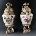 A pair of late 19th century Meissen potpourri vases, 35 cm (a/f)