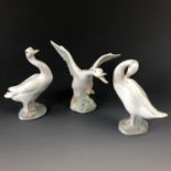 Three Lladro geese figurines