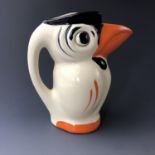 A Czechoslovakian Art Deco jug by Ditmar Urbach, in the form of a toucan, 15 cm