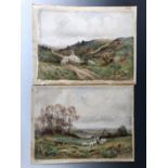 Attributed to David Bates (1840-1921) Two atmospheric landscapes with sheep, watercolour, signed 'D.