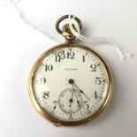 An early 20th Century Waltham rolled-gold pocket watch, having a Riverside movement, (a/f)