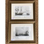 Two Victorian hand-tinted engravings depicting British battleships in action during the Crimean War,