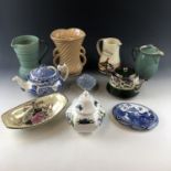 A quantity of ceramics including a Maling Rosalind pattern bowl and blue and white tea pot, a Sylvac