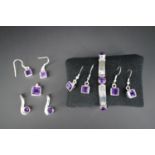 A quantity of contemporary amethyst and white metal (tests as silver) jewellery, including a