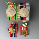A Second World War campaign medal group in Air Ministry carton addressed to G S Wallace esq, 17