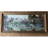 An uncommonly large gros point embroidery / needlework picture depicting a hunting scene, framed and
