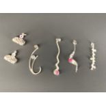 Six contemporary white metal (tests as silver) pendants, set with coloured stones, 19.8g