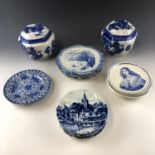 A pair of Blakeney Pottery blue-and-white Ironstone caddies, together with sundry Dutch Delft and