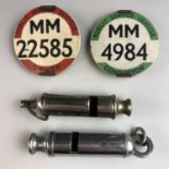 A vintage Public Service Vehicle / bus driver's and bus conductor's lapel badge, one stamped "