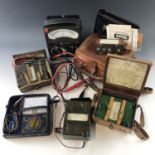 A quantity of vintage electronic test equipment including Avometers and Megger testers