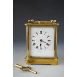 A late 19th Century French carriage clock, the movement bearing the manufacturer's initials EJP, 9.5