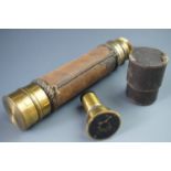 A Victorian pocket brass three-draw telescope, having 23 mm objective, two ocular lenses (one red-